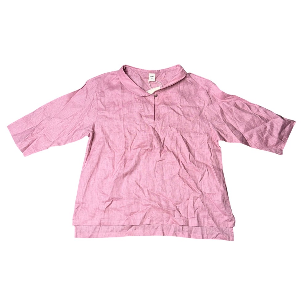 Lintico Linen Tunic Women Large Pink NWT 3/4 Sleeve Split Neck Boho Top